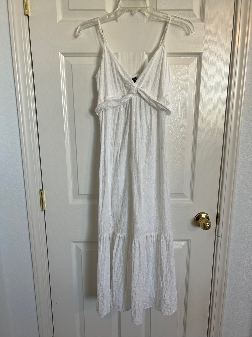 Banana Republic White Swiss Dot Tie Front Midi Dress Cottagecore Resort Sz 4